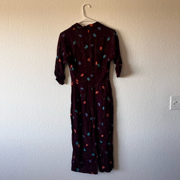Christy Dawn Apple Print Midi Dress Half Button Half Sleeve Collared Burgundy XS - Picture 7 of 7